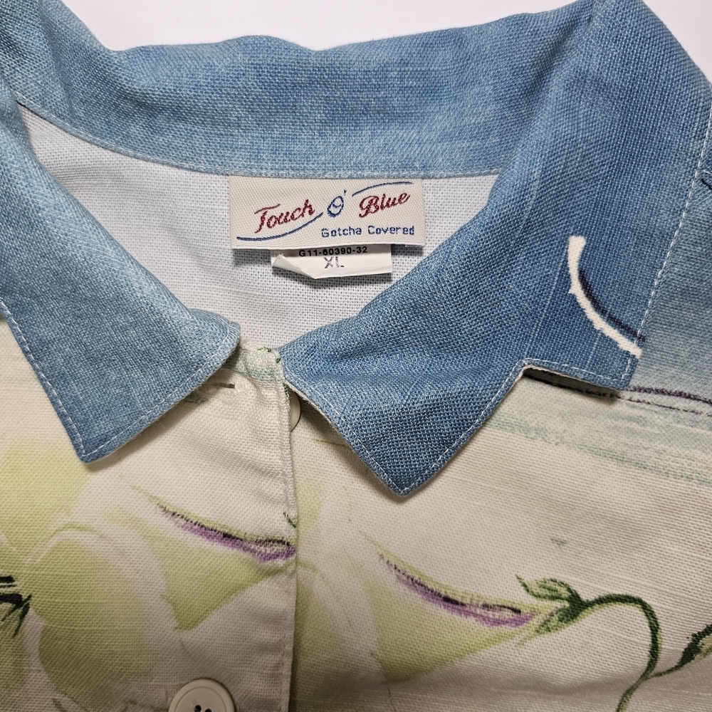 TOUCH BLUE-Floral Print Women's Jacket - Blue and White - Picture 3 of 12
